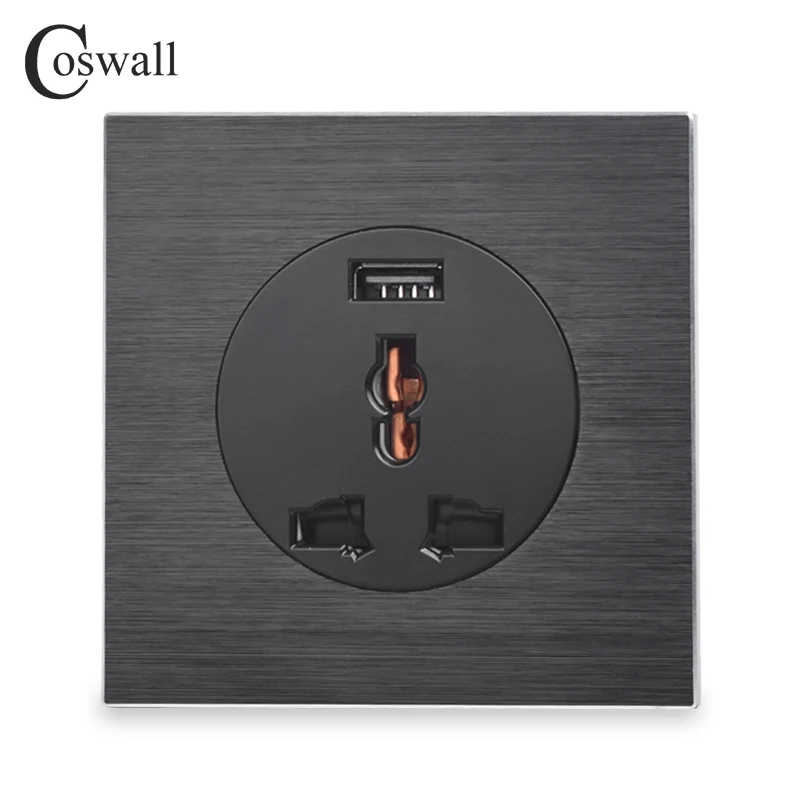Coswall, алюминиевая металлическая панель, 13А, настенная розетка, универсальная, 3 отверстия, Великобритания, ЕС, розетка с USB портом для быстрой зарядки, DC 5 В, 2A, R12 серия