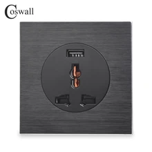 Coswall, алюминиевая металлическая панель, 13А, настенная розетка, универсальная, 3 отверстия, Великобритания, ЕС, розетка с USB портом для быстрой зарядки, DC 5 В, 2A, R12 серия