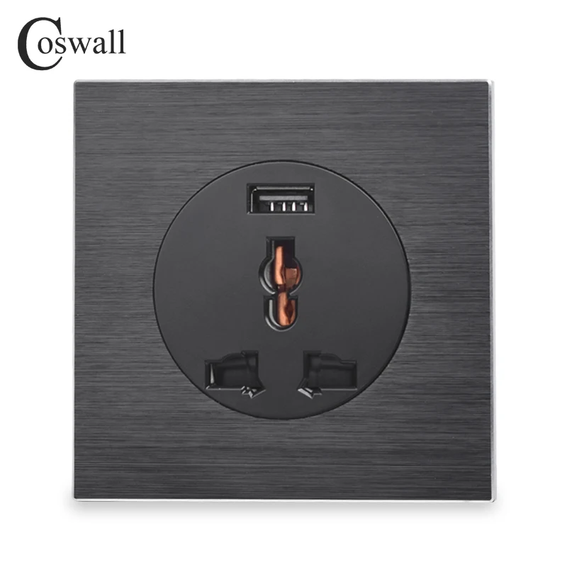 Алюминиевая металлическая панель Coswall 13 А настенная розетка универсальная с 3