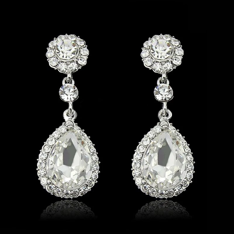 Luxury Crytsal Rhinestone Teardrop Wedding Bridal Diamond Dangle Stud Earrings