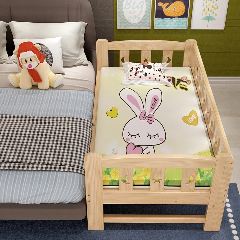 

Real wood children's bed with a small bed in the guardrail bed baby bed