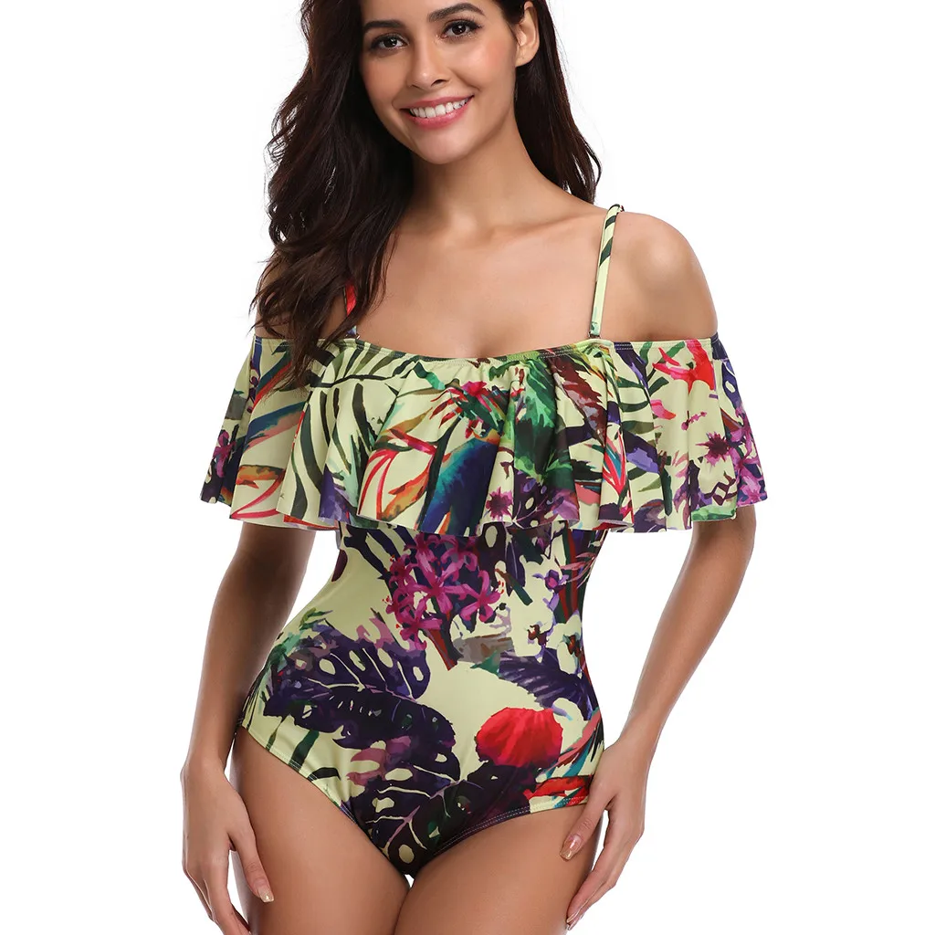 

swimsuit bikini women's swimming suit swimwear women European And American Fat Women's Ruffled Sexy Slim One-Piece Swimsuit