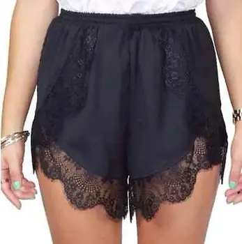 

New 2016 Womens Ladies Summer Shorts Sexy Crochet Lace Casual Hotsale Black White Elastic Shorts