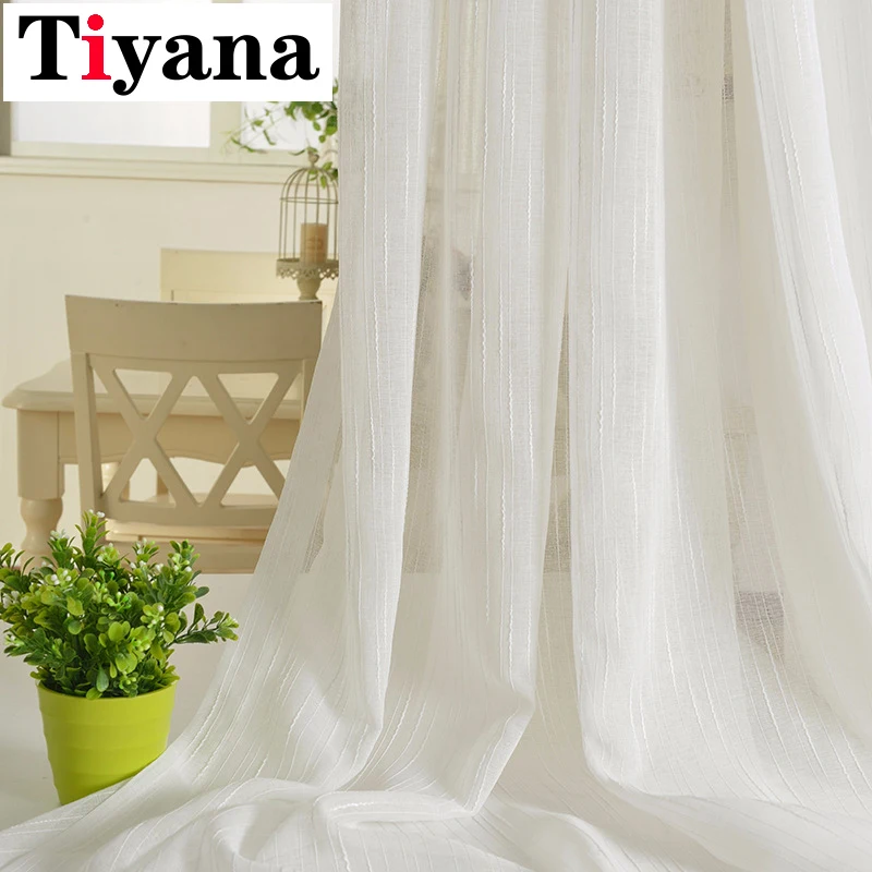 

Hotel curtains for sale Linen Stripe Design Curtain For Bedroom Living Room Floor Sheer Tulle Window Yarn Custom P039D3