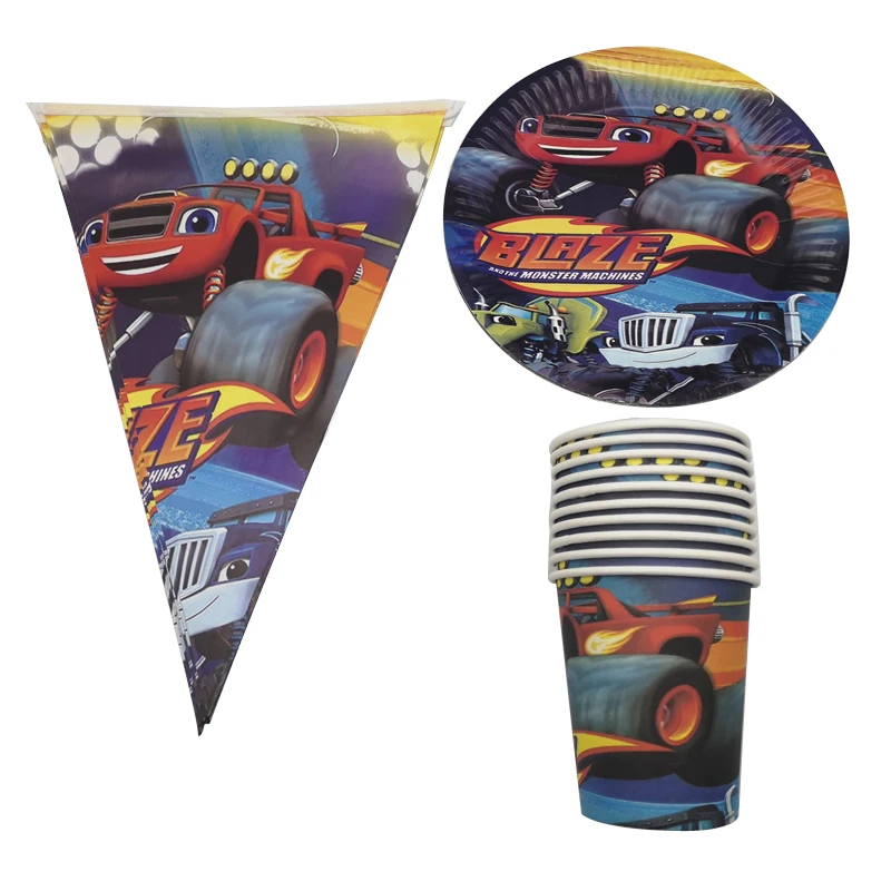 

50PCS Blaze Monster Machines Design Decorate Cups Plates Kids Favors Baby Shower Dishes Glass Flags Birthday Party Tableware Set