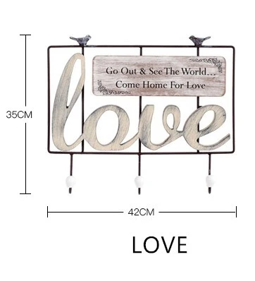 Скандинавские современные креативные металлические буквы для дома, деревянные вешалки для пальто, крючок для ключей, вешалка для одежды с птицей, Настенный декор - Цвет: LOVE