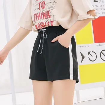 

Women Shorts Ladies Shorts Casual Style Fitness Cotton Shorts Exercise Loose Type Solid Women Striped Side Sweat short Female OL