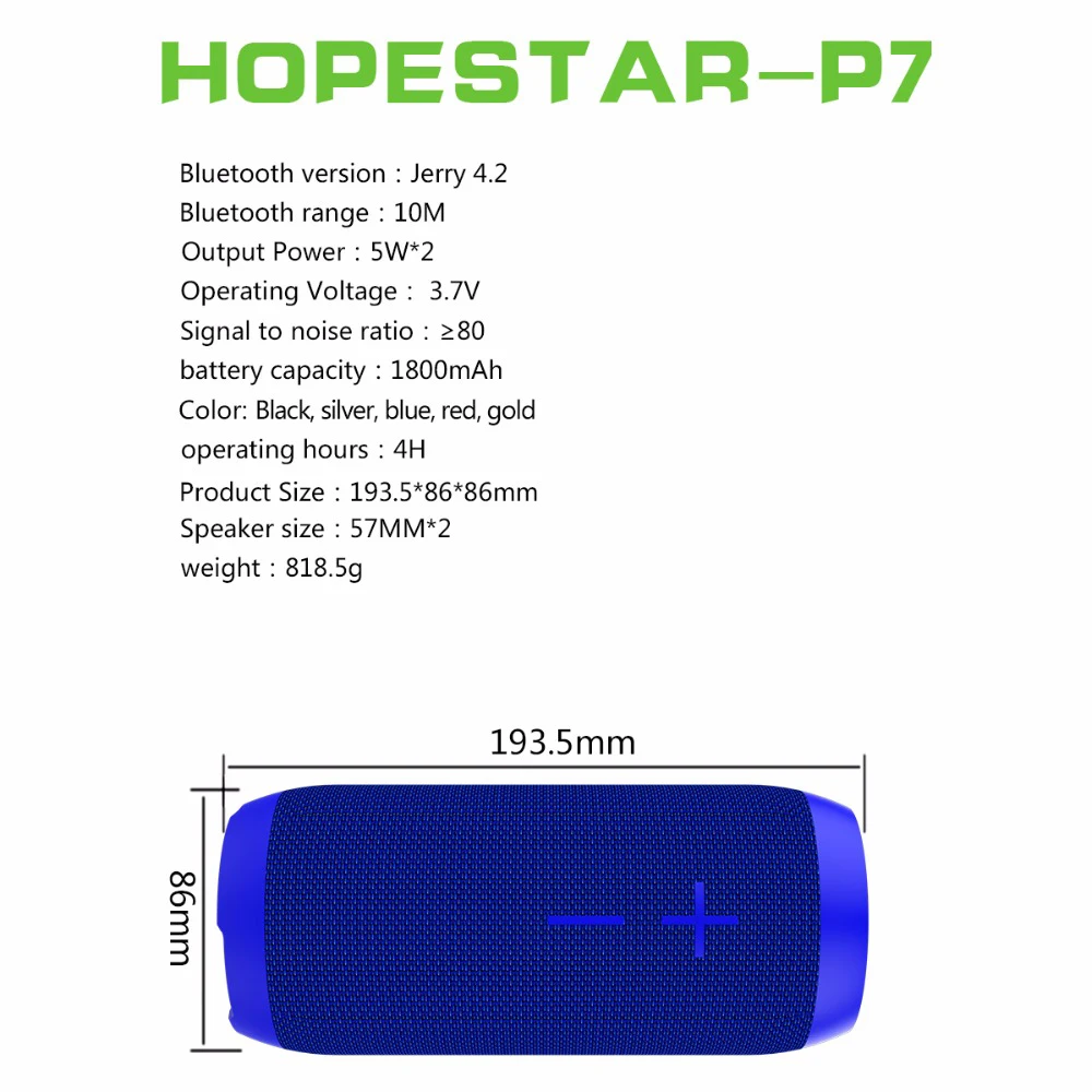 HOPESTAR Портативный беспроводной Bluetooth динамик 10 Вт Водонепроницаемый IPX6 Колонка коробка бас мини сабвуфер стерео громкий динамик зарядка мобильный