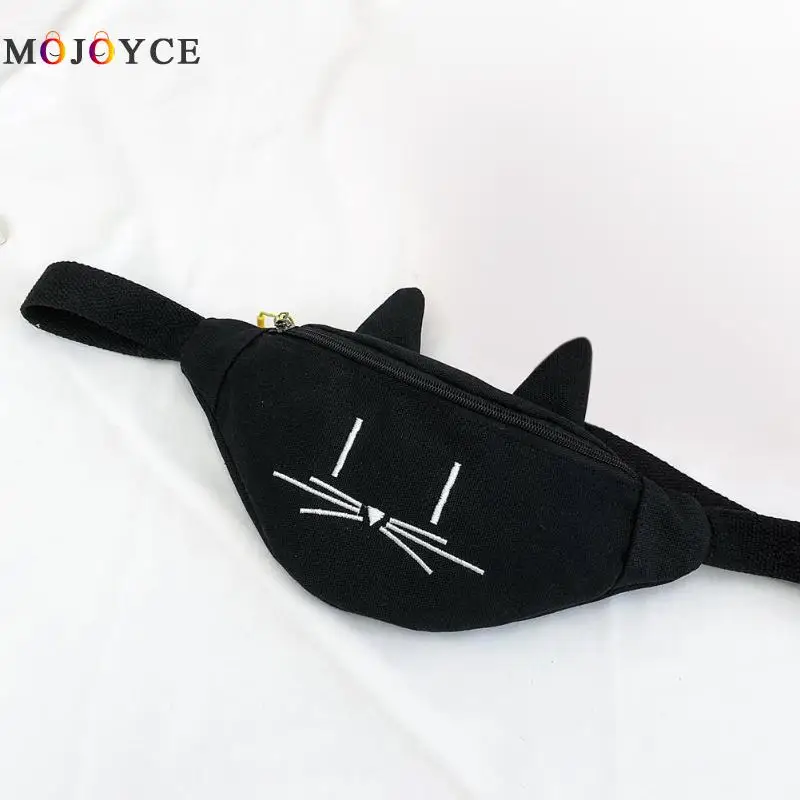 Женская поясная сумка с милым рисунком кота из мультфильма, холщовая поясная сумка, модная женская поясная сумка