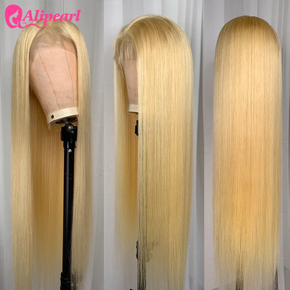 

Blond Full Lace Human Hair Wigs For Black Women Pre Plucked Brazilian Straight Colored Human Hair Wigs AliPearl Hair