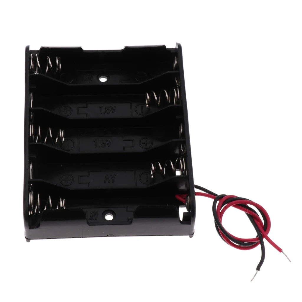 5x Plastic Battery Holder Box Storage Case Set with Wire for AA battery 