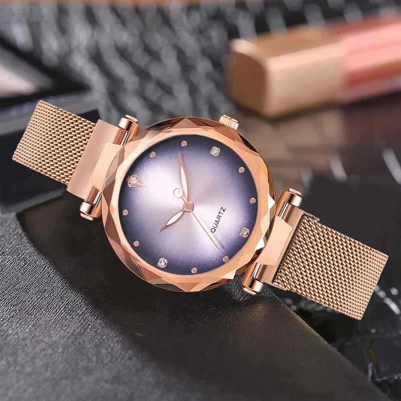 

New Arrival Women Watches Rhinestone Quartz Wristwatches Mesh Magnet Watch for Women Clock Relogio Feminino Montre Femme 2019