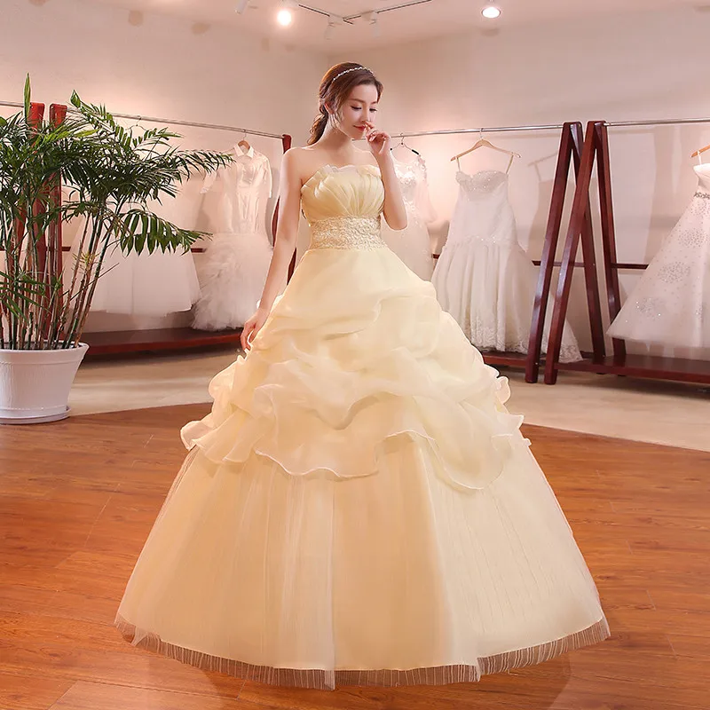 Лидер продаж,, красное и белое свадебное платье цвета шампанского, Новое поступление года, с оборками, с аппликацией, в Корейском стиле, летнее платье для невесты