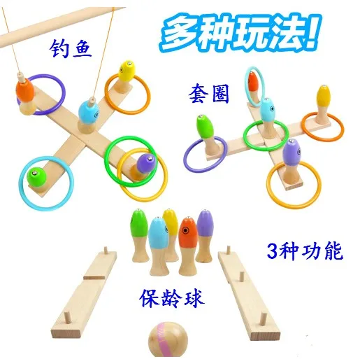 Игрушек! Горячая Распродажа Весёлые игрушки развивающие деревянные игрушки для детей Многофункциональный 3-в-1 игра рыбалка, боулинг