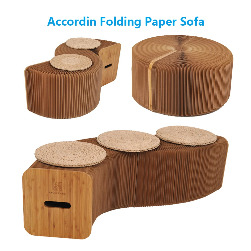 

Home Furniture Softeating Modern Design Accordin Folding Paper Stool Sofa Chair Kraft Paper Relaxing Foot living & Dining Room