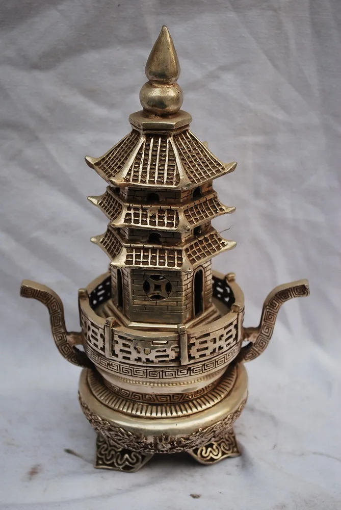 

Carving Work of Art Bronze art copper religious articles antique crafts copper silver plated tower furnace