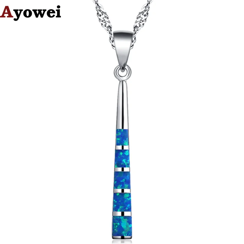 

925 sterling Silver Necklace Pendants Simple style Long Pendant Classic Blue Fire Opal Fashion jewelry for Ladies SP25A