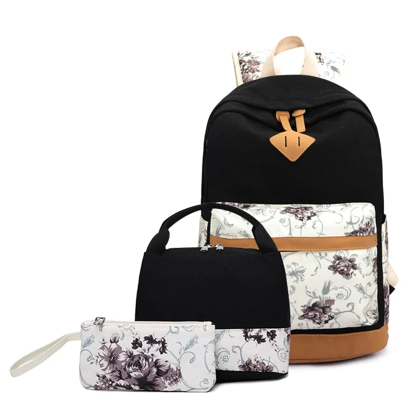 

Backpack 3 Pcs Set. For Women Floral Print Casual School Backpacks School For Teens Female Student Bag Boys' Mochila Feminina