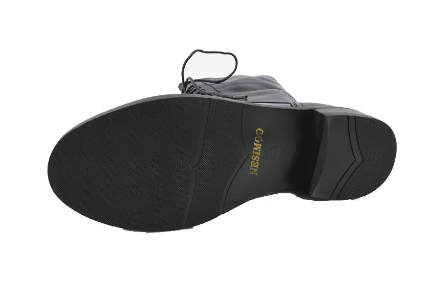 NESIMOO/ женская обувь из натуральной кожи; ботинки до середины икры на низком квадратном каблуке; женские мотоботы на шнуровке с круглым носком; размеры 34-39
