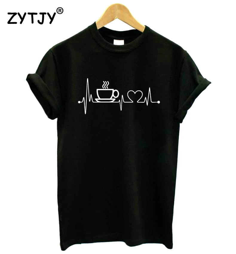 Женская футболка с принтом кофейного сердцебиения спасательный круг, хлопковая Повседневная забавная футболка для девушек, топ, хипстер, Прямая поставка S-22