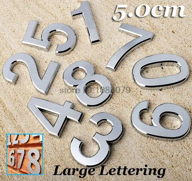 

1PC Chrome Siver House Door Car Address Number Digits Numeral Plate Plaque Sign Size Room Gate Badge Sticker letter lettering