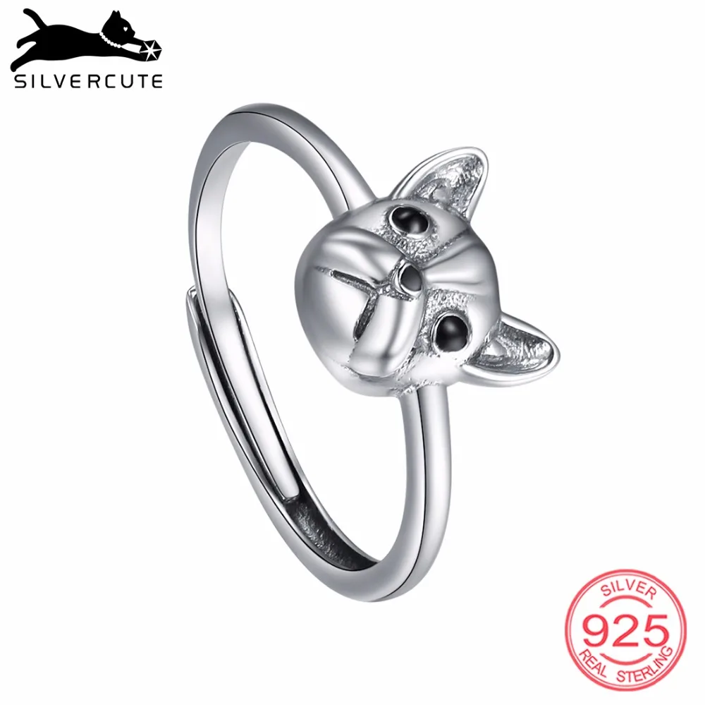 SILVERCUTE 925 пробы серебро французский кольцо с дизайном бульдог для Для женщин