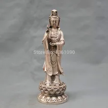 Xd 00308 12 ''Китайский Серебро Бронза Буддизм кван юн Бодхисаттва Гуаньинь Бронзовая Статуя
