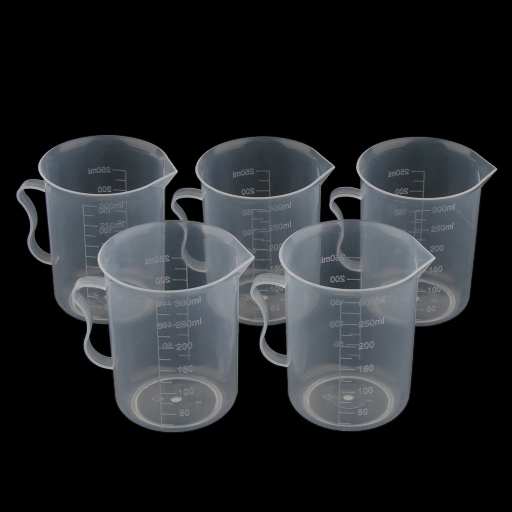 Clear Graduated Beaker Measuring Cup Jug with Handle Grip Metric 250mL 5pcs