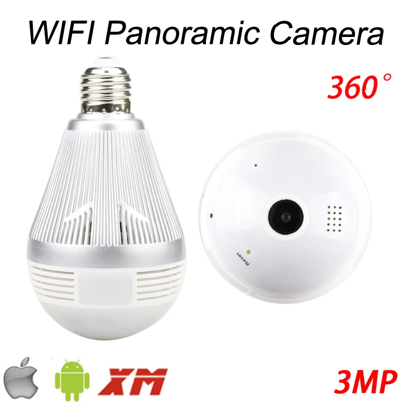 Three Array Infrared Led 128G 3MP 360 degree Fisheye 3D VR Panoramic Bulb Wifi Wireless IP
