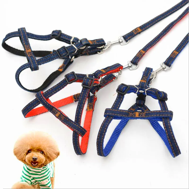 Denim large dog harness and leash set adjustable dog leash Pet chest