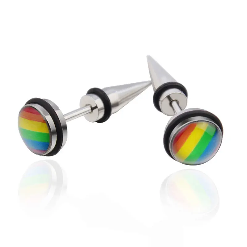 Fashion Jewelry Mens Boys Guys Womens Stainless Steel Cool Unique Fashion Jewelry Mens Boys Guys Womens Stainless Steel Cool Unique Round Rainbow Colorful Enamel Stud Earrings 2pcs Earring In From