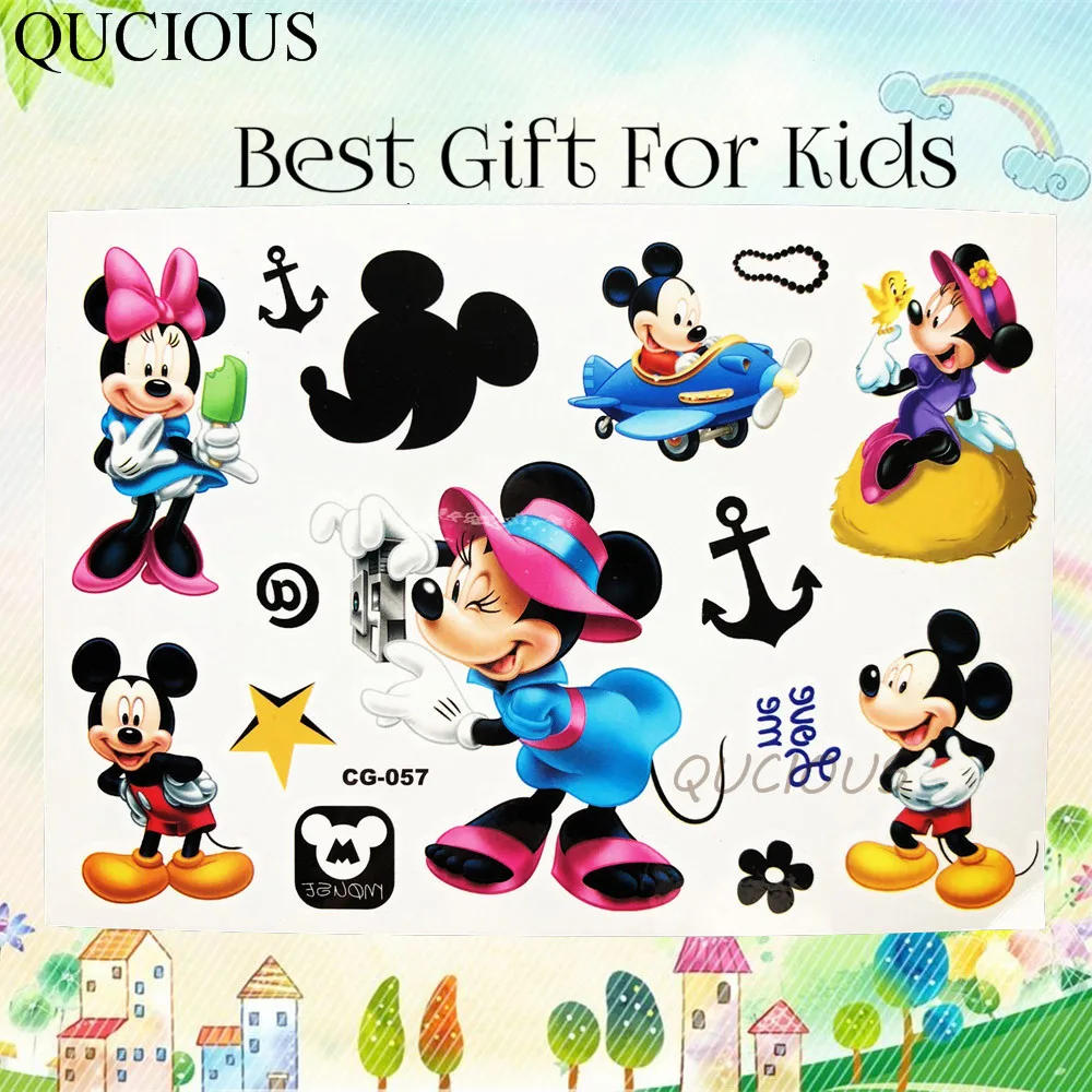 Знаменитое мультяшное временное тату Минни Микки Маус, тату для мальчиков и девочек, подарки, водонепроницаемые детские игрушки, поддельные тату-Стикеры, боди-арт - Цвет: QCG057
