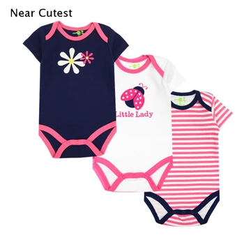 

Near Cutest 3pcs/lot 2017 Summer Baby Clothing Cartoon Short Sleeve 100% Cotton Baby Boy Girl Rompers Newborn Baby Clothing