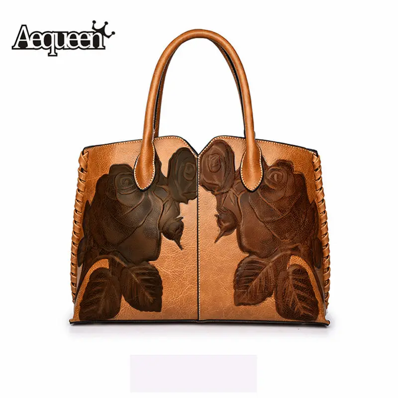 

AEQUEEN Women Luxury Handbags Female PU Leather Shouder Bags For Ladies Totes Flower Embossed Top-Handle Bag Bolsa Feminine