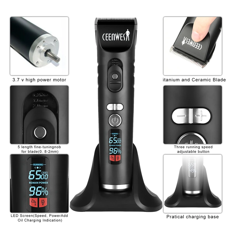  Ceenwes Rechargeable Hair Trimmer for Men Cordless Electric Clippers Hair Cutting Kit with 8 Guide 