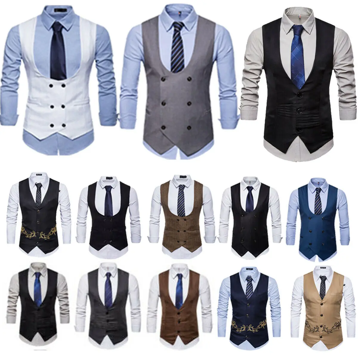 

M-3XL Formal Business Dress Vest Wedding Double Breasted Classic Waist coat Men