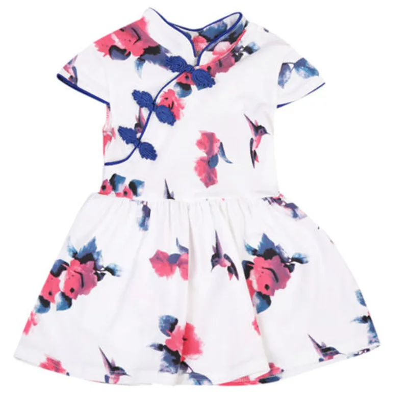 Модное детское платье Чонсам с павлином для маленьких девочек одежда Ципао, Детские платья для девочек, летнее милое хлопковое платье принцессы