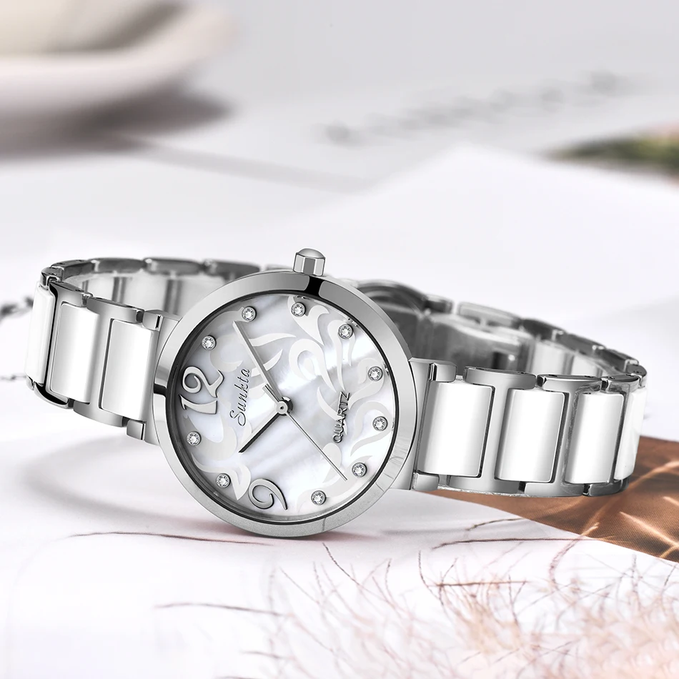 Sunkta женские часы Лидирующий бренд роскошные керамические водонепроницаемые часы женские повседневные модные часы с бриллиантами кварцевые женские часы Reloj Mujer