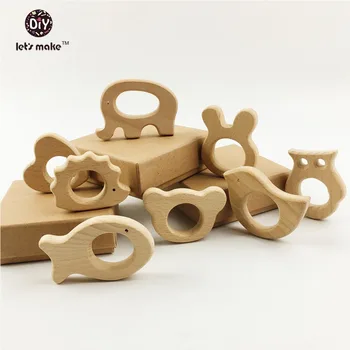 

Let's make Organic Pendant Beech Wood Teether Infant Toys 8pc Baby Teething Eco-Friendly Baby Jewelry Wooden Animal Shaped