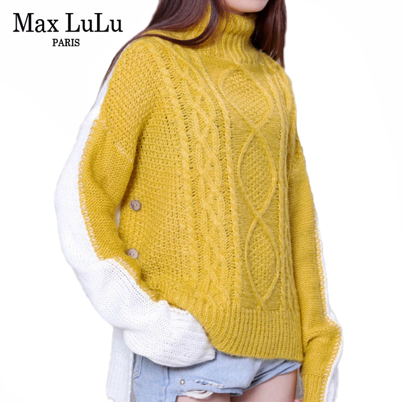 Max LuLu Fashion Korean Style Knitwear Ladies Punk Clothes Womens Casual Turtleneck Pullover Winter Female Knitted Sweaters