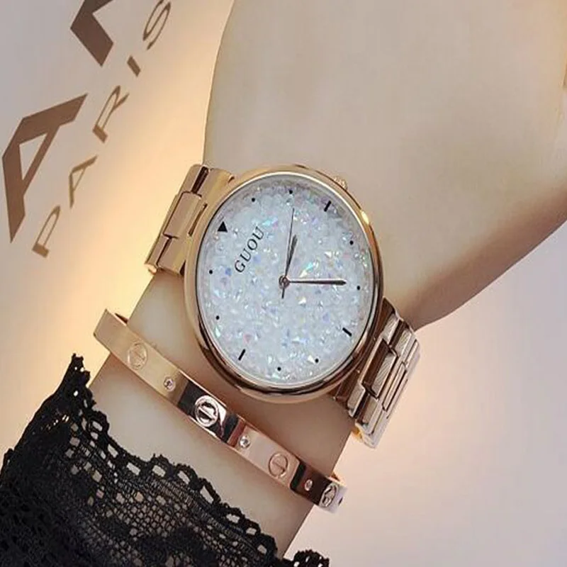 

GUOU Women's Watches Ladies Watch Bracelet Watches For Women Fashion Rose Gold Luxury Diamond Clock relogio feminino saat
