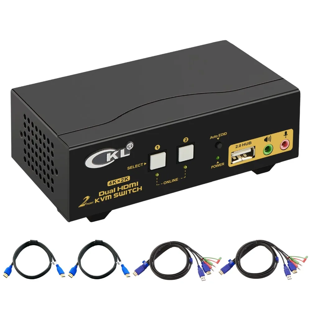 HDMI KVM Switch 2 Port Dual Monitor 