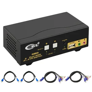 HDMI KVM Switch 2 Port Dual Monitor Extended Display, CKL USB KVM Switch HDMI with Audio + 2 HDMI Output 4K@30Hz, PC Monitor Key