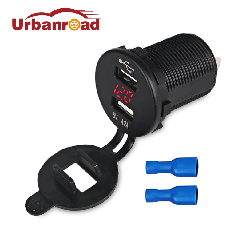 

Urbanroad Red Waterproof 12v USB Socket Motorcycle Boat Car USB Socket Charger With Voltmeter Power Adapter for Motorbike 12-24V