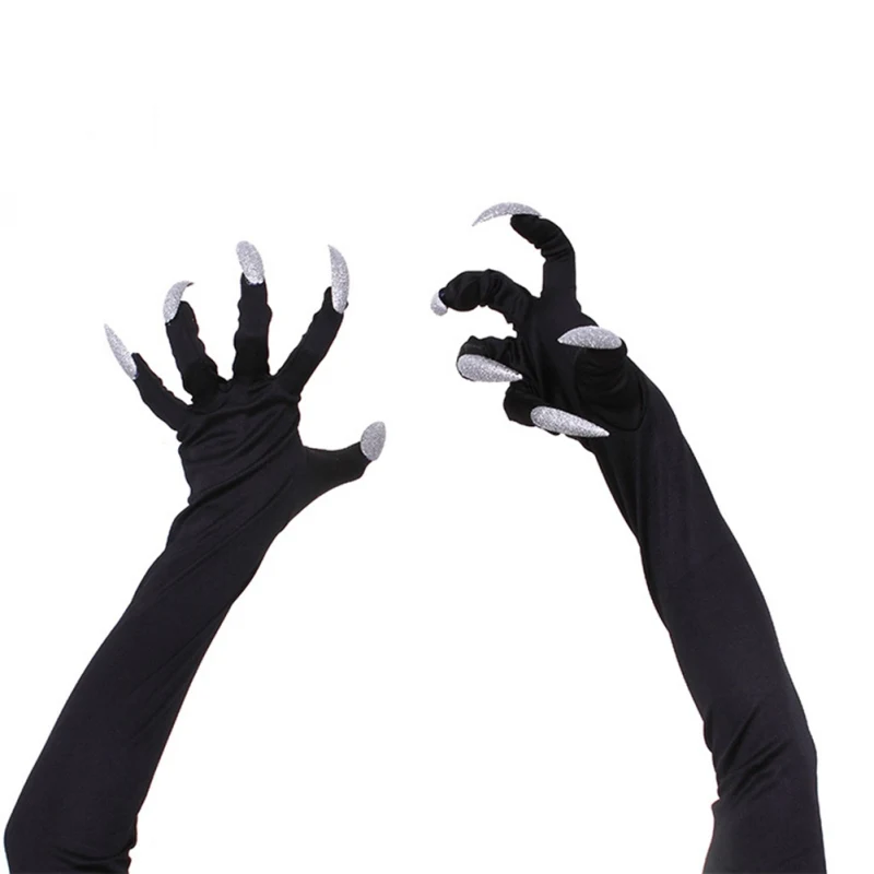 

Cycling glove Halloween Party Cosplay Props Accessories Long Fingernail Claw Black Milk Silk Glove Punk White Nails bike glove