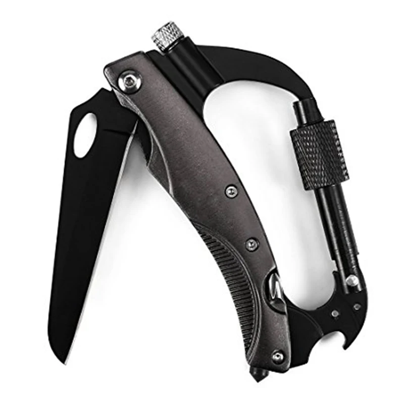 

8-in-1 Carabiner Keychain Clip with LED Flashlight EDC Survival Gear Tool for Camping Hiking &T8
