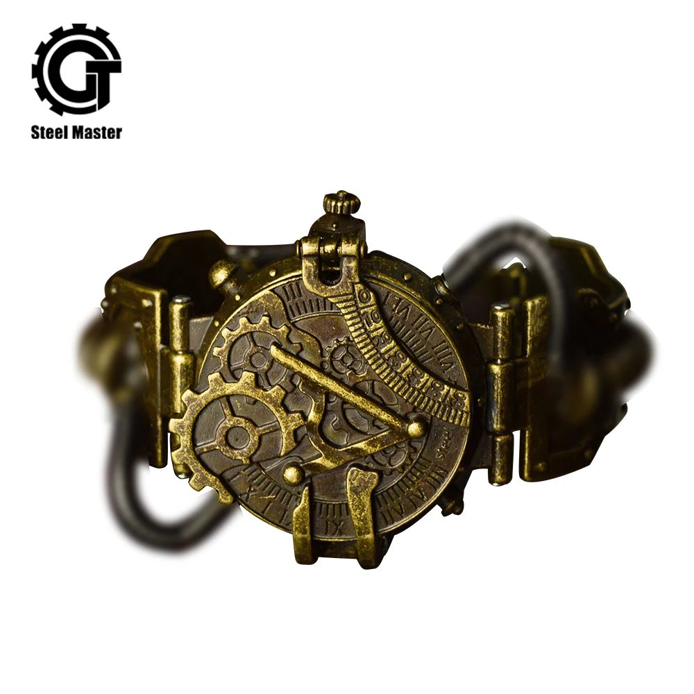 2019 العلامة التجارية القوطية Steampunk من الرجال ووتش الرجعية الرجال السيارات الميكانيكية العسكرية الساعات سيدة الفولاذ الصلب المرأة روك المعصم
