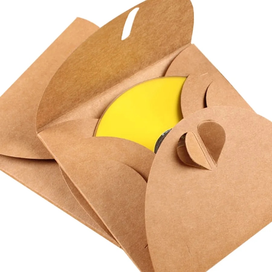 5 Pcs/lot 130*130mm Heart Kraft Paper CD Optical Disc Bag DVD DIY Multifunction Card bag craft envelope|craft envelope|optical discscard envelope |