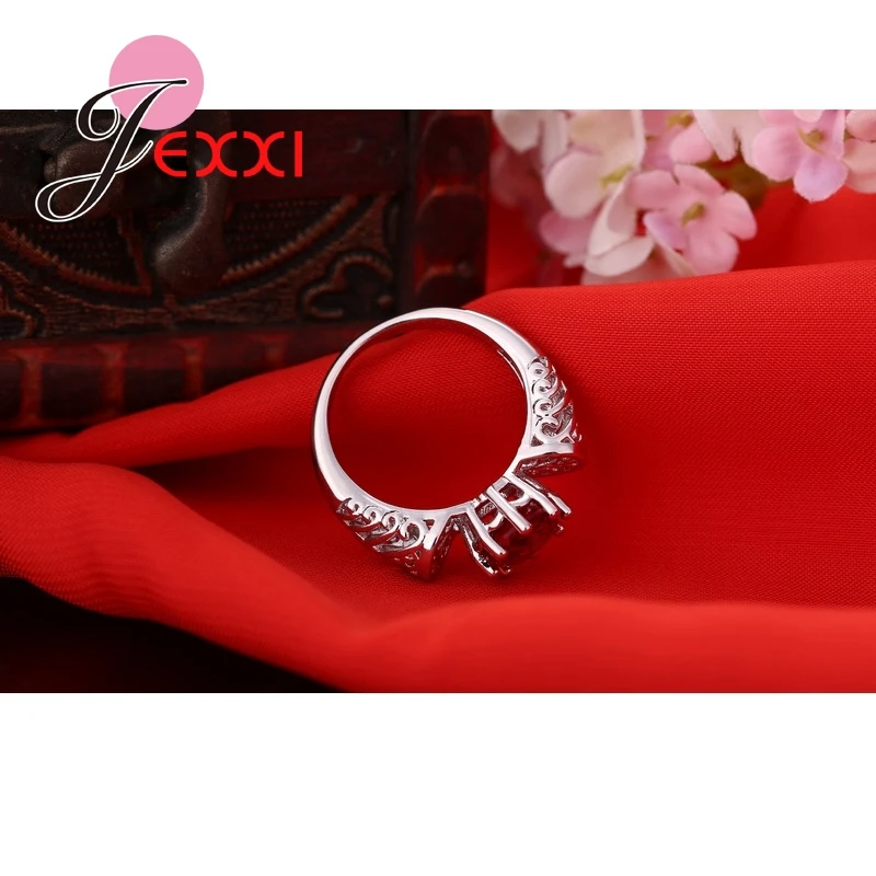 Элегантное романтическое Ювелирное кольцо 925 пробы серебряное круглое красное CZ обручальное кольцо для женщин Ювелирное Украшение