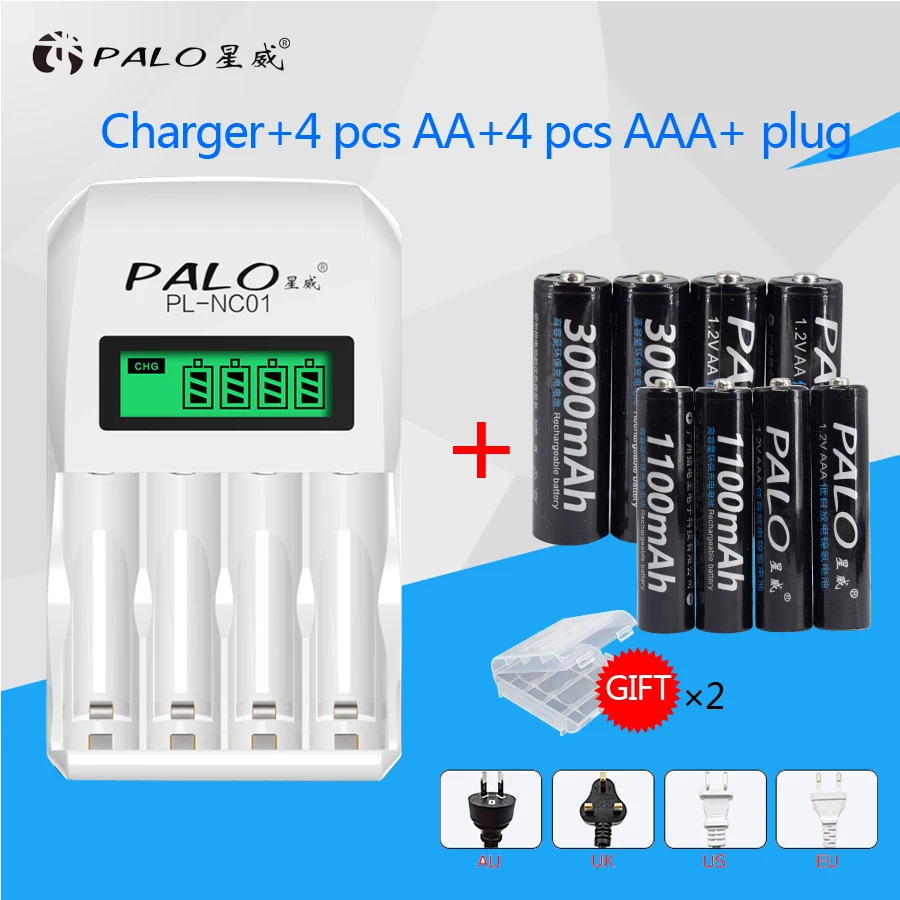 

4 Slots Smart LCD battery charger for AA/AAA Ni-MH/Ni-Cd Rechargeable battery+4pcs AA batteries+4pcs AAA rechargeable batteries